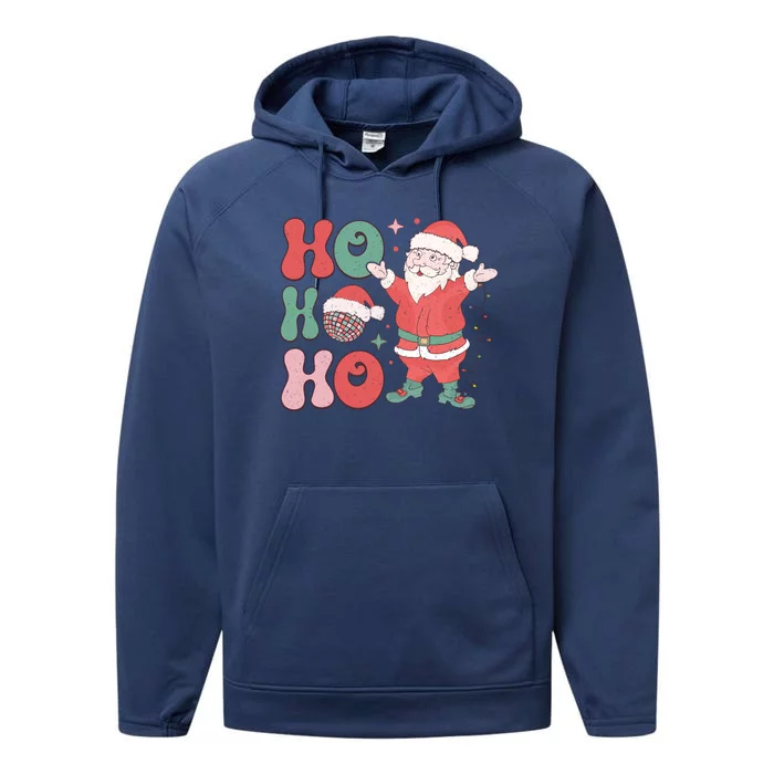 Retro Christmas Ho Ho Ho Design Performance Fleece Hoodie