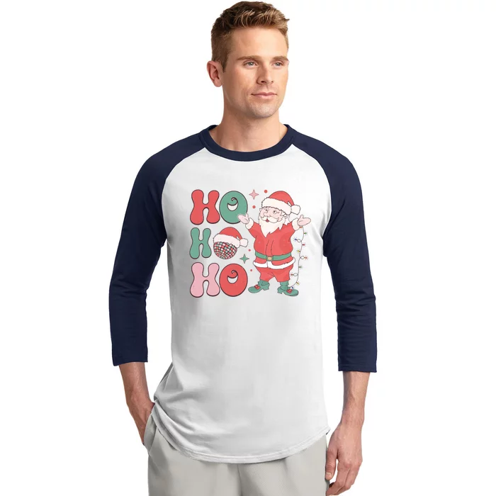 Retro Christmas Ho Ho Ho Design Baseball Sleeve Shirt