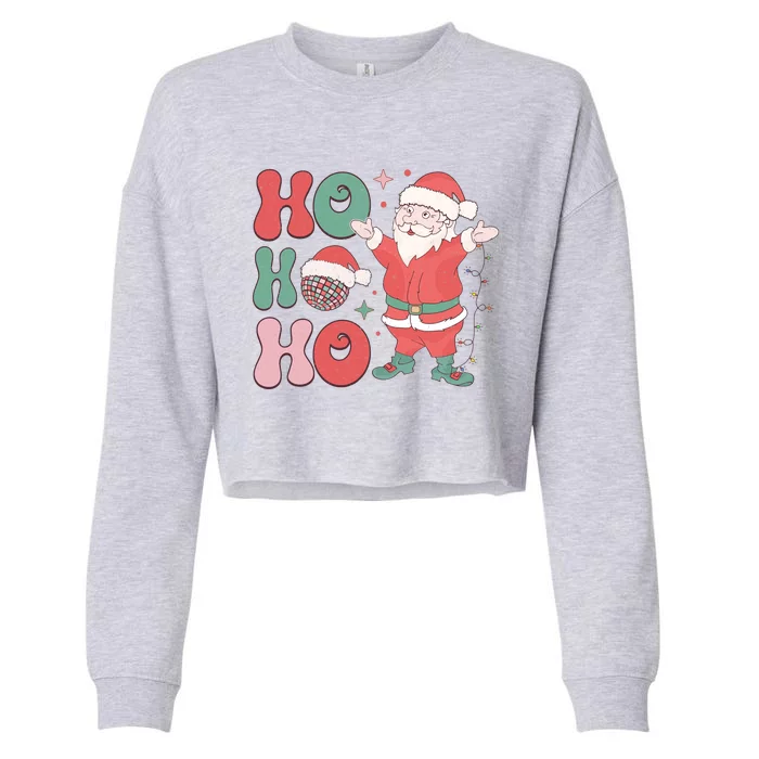 Retro Christmas Ho Ho Ho Design Cropped Pullover Crew