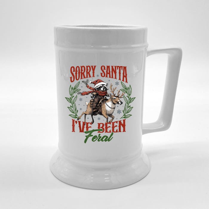 Raccoon Christmas Holiday Sorry Santa Ive Been Feral Front & Back Beer Stein