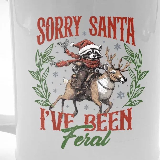 Raccoon Christmas Holiday Sorry Santa Ive Been Feral Front & Back Beer Stein