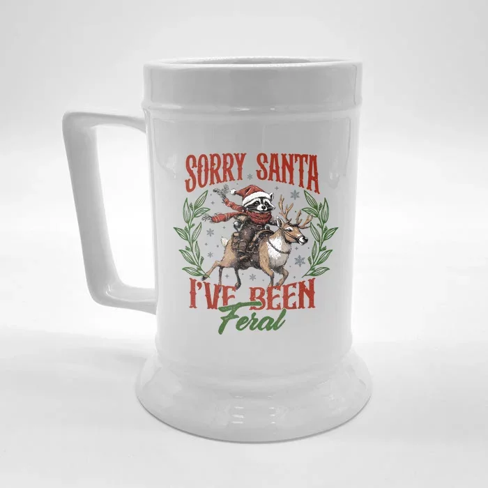 Raccoon Christmas Holiday Sorry Santa Ive Been Feral Front & Back Beer Stein