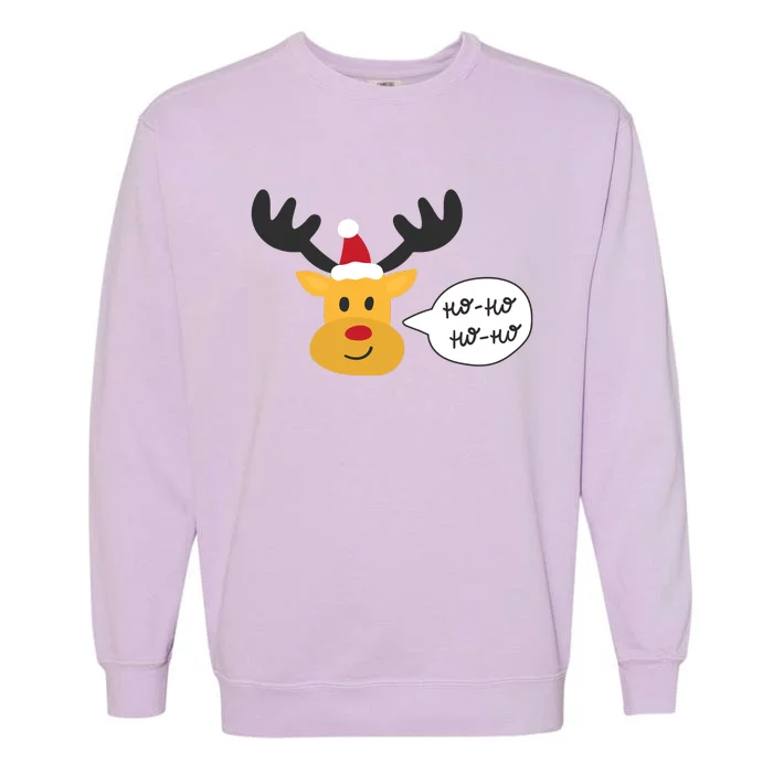 Reindeer Cartoon Ho Ho Cute Christmas Gift Garment-Dyed Sweatshirt