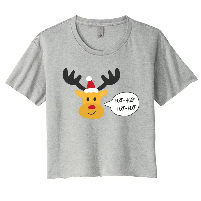 Reindeer Cartoon Ho Ho Cute Christmas Gift Women's Crop Top Tee