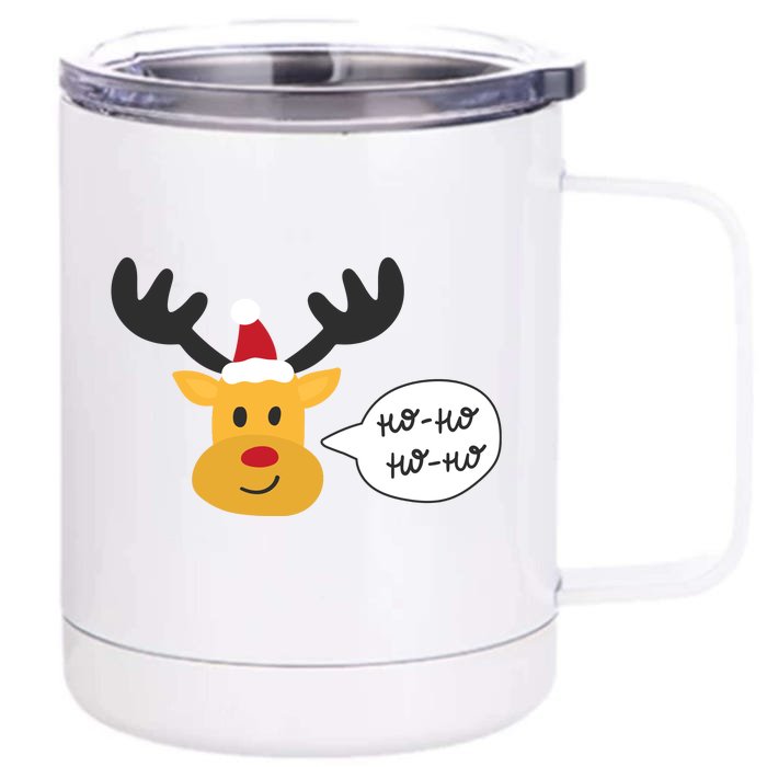 Reindeer Cartoon Ho Ho Cute Christmas Gift Front & Back 12oz Stainless Steel Tumbler Cup