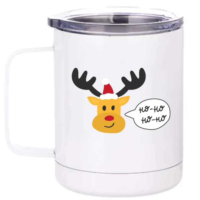 Reindeer Cartoon Ho Ho Cute Christmas Gift Front & Back 12oz Stainless Steel Tumbler Cup