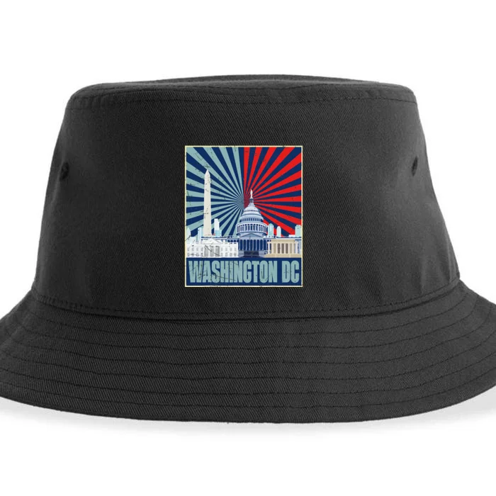 Retro Capitol Hill Washington DC American Flag 4th Of July Sustainable Bucket Hat