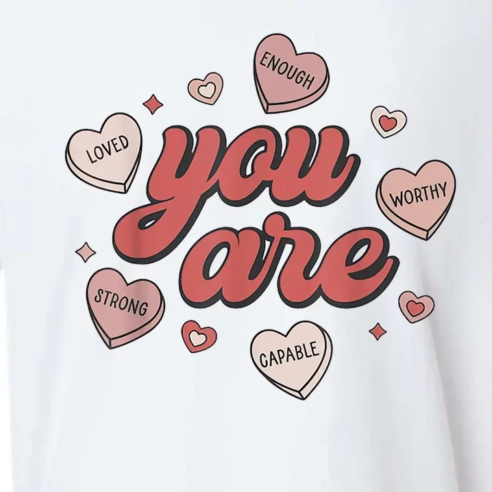 Retro Candy Heart Teacher Valentines Day You Are Enough Sueded Cloud Jersey T-Shirt