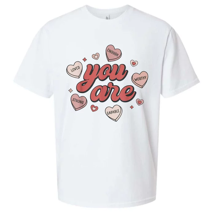 Retro Candy Heart Teacher Valentines Day You Are Enough Sueded Cloud Jersey T-Shirt