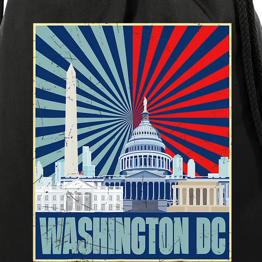 Retro Capitol Hill Washington DC American Flag 4th Of July Drawstring Bag