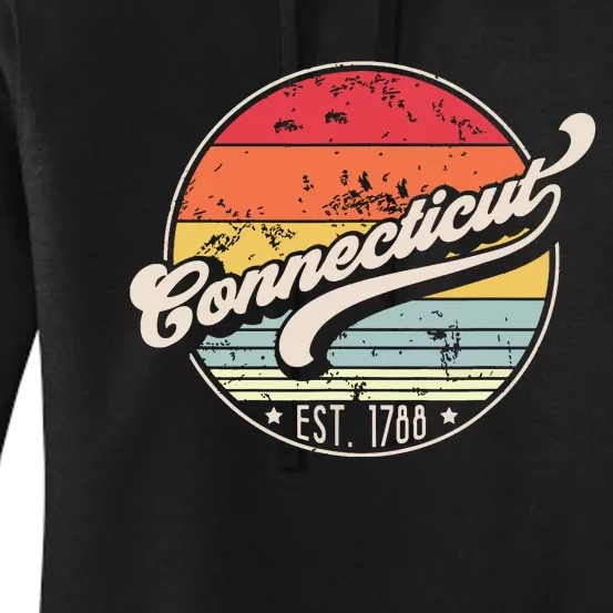 Retro Connecticut Home State Ct Cool 70s Style Sunset Women's Pullover Hoodie