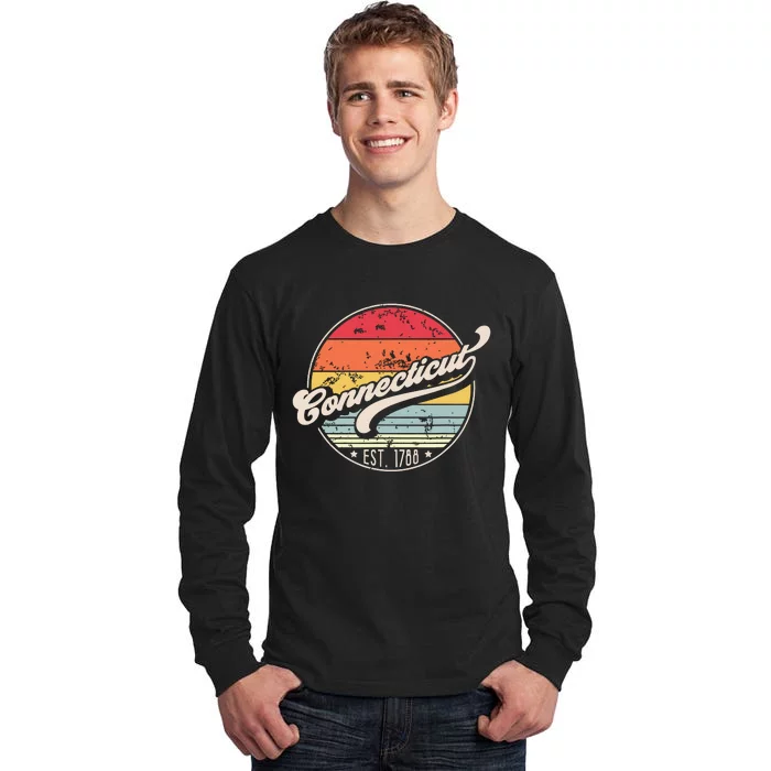 Retro Connecticut Home State Ct Cool 70s Style Sunset Tall Long Sleeve T-Shirt