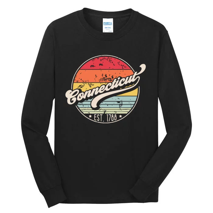 Retro Connecticut Home State Ct Cool 70s Style Sunset Tall Long Sleeve T-Shirt