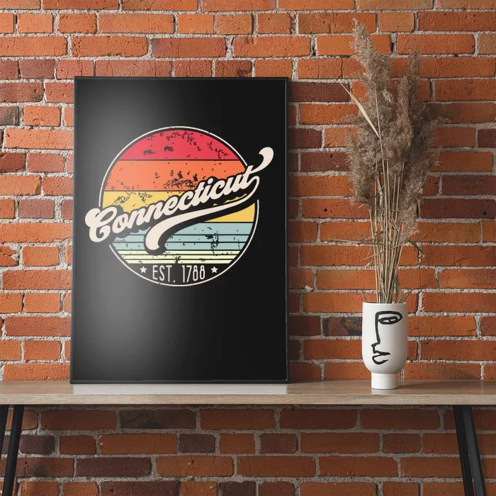 Retro Connecticut Home State Ct Cool 70s Style Sunset Poster