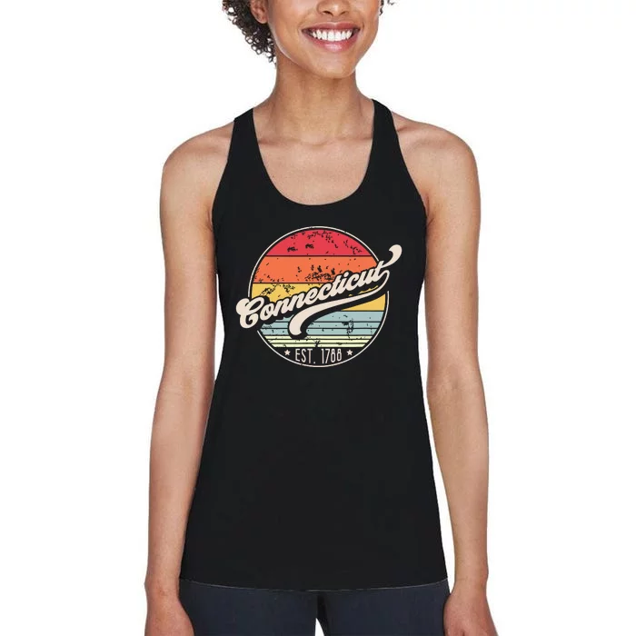 Retro Connecticut Home State Ct Cool 70s Style Sunset Women's Racerback Tank