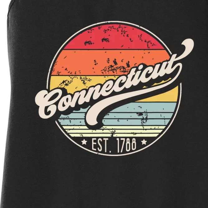 Retro Connecticut Home State Ct Cool 70s Style Sunset Women's Racerback Tank