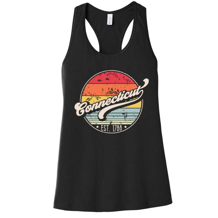 Retro Connecticut Home State Ct Cool 70s Style Sunset Women's Racerback Tank