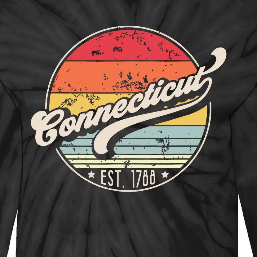 Retro Connecticut Home State Ct Cool 70s Style Sunset Tie-Dye Long Sleeve Shirt