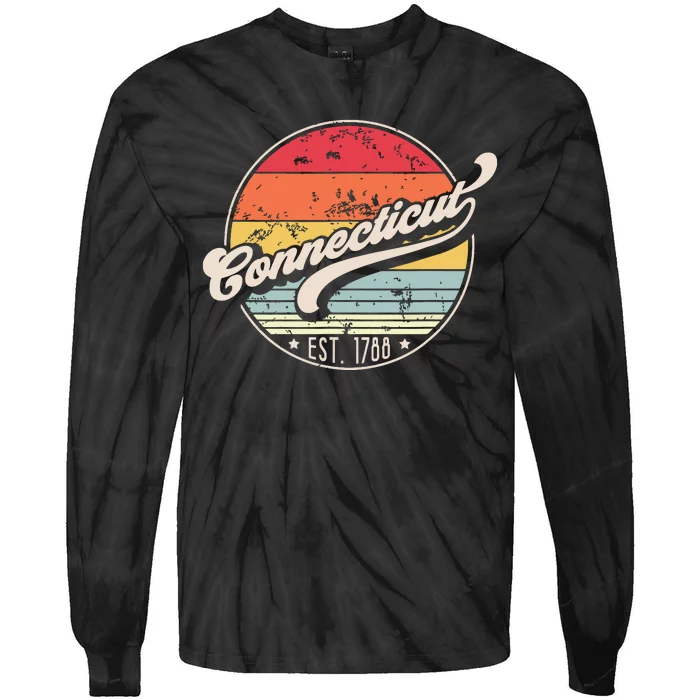 Retro Connecticut Home State Ct Cool 70s Style Sunset Tie-Dye Long Sleeve Shirt