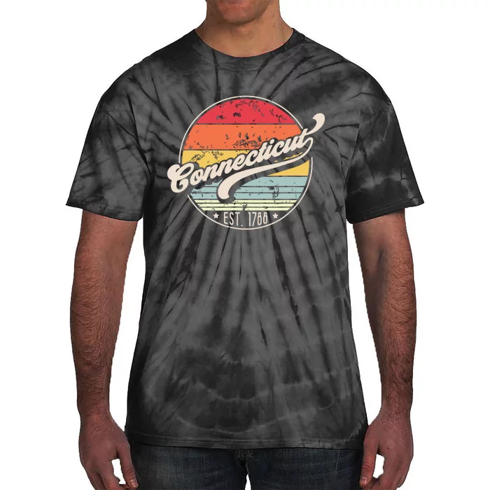 Retro Connecticut Home State Ct Cool 70s Style Sunset Tie-Dye T-Shirt