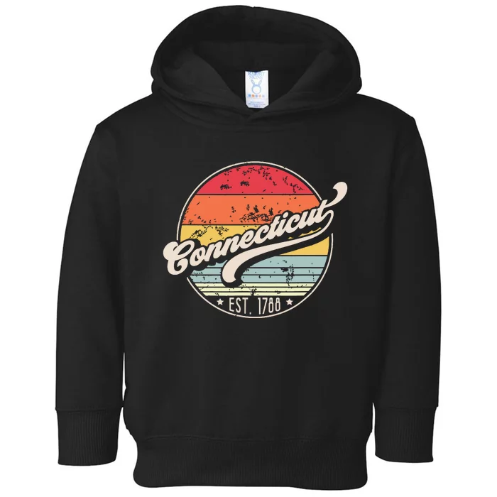 Retro Connecticut Home State Ct Cool 70s Style Sunset Toddler Hoodie