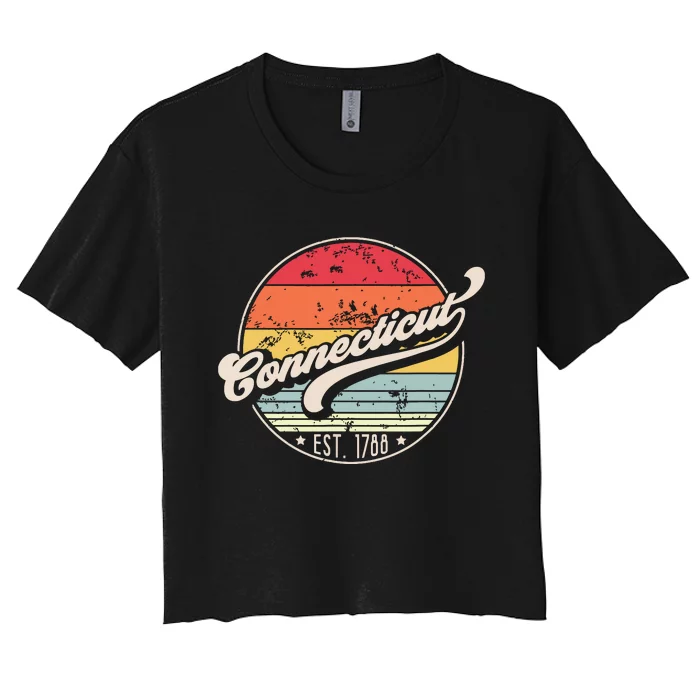 Retro Connecticut Home State Ct Cool 70s Style Sunset Women's Crop Top Tee