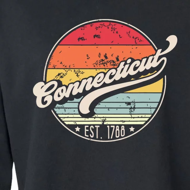 Retro Connecticut Home State Ct Cool 70s Style Sunset Cropped Pullover Crew