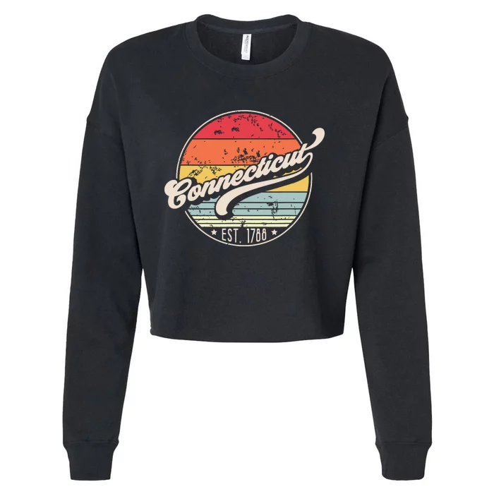 Retro Connecticut Home State Ct Cool 70s Style Sunset Cropped Pullover Crew