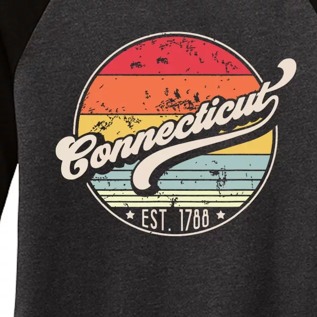 Retro Connecticut Home State Ct Cool 70s Style Sunset Women's Tri-Blend 3/4-Sleeve Raglan Shirt