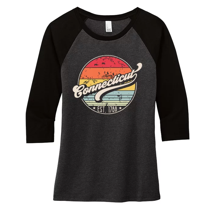 Retro Connecticut Home State Ct Cool 70s Style Sunset Women's Tri-Blend 3/4-Sleeve Raglan Shirt