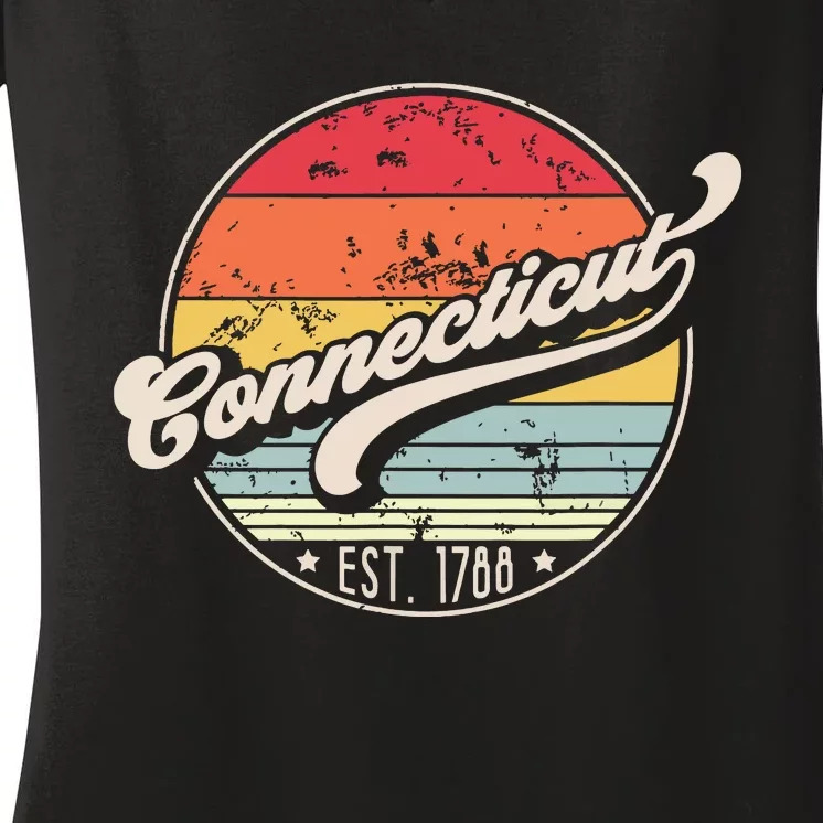 Retro Connecticut Home State Ct Cool 70s Style Sunset Women's V-Neck T-Shirt