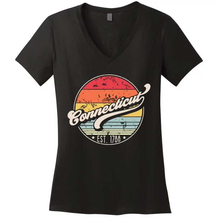 Retro Connecticut Home State Ct Cool 70s Style Sunset Women's V-Neck T-Shirt