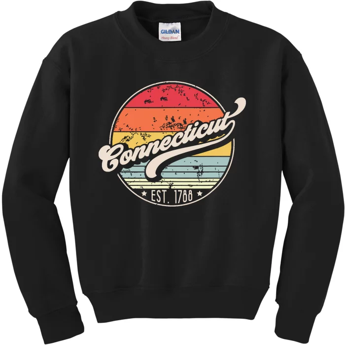 Retro Connecticut Home State Ct Cool 70s Style Sunset Kids Sweatshirt