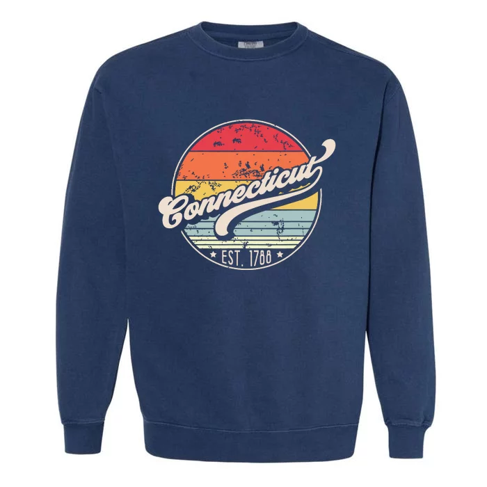 Retro Connecticut Home State Ct Cool 70s Style Sunset Garment-Dyed Sweatshirt