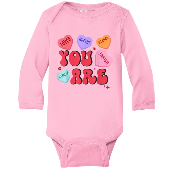 Retro Candy Heart Teacher Valentines Day You Enough Baby Long Sleeve Bodysuit