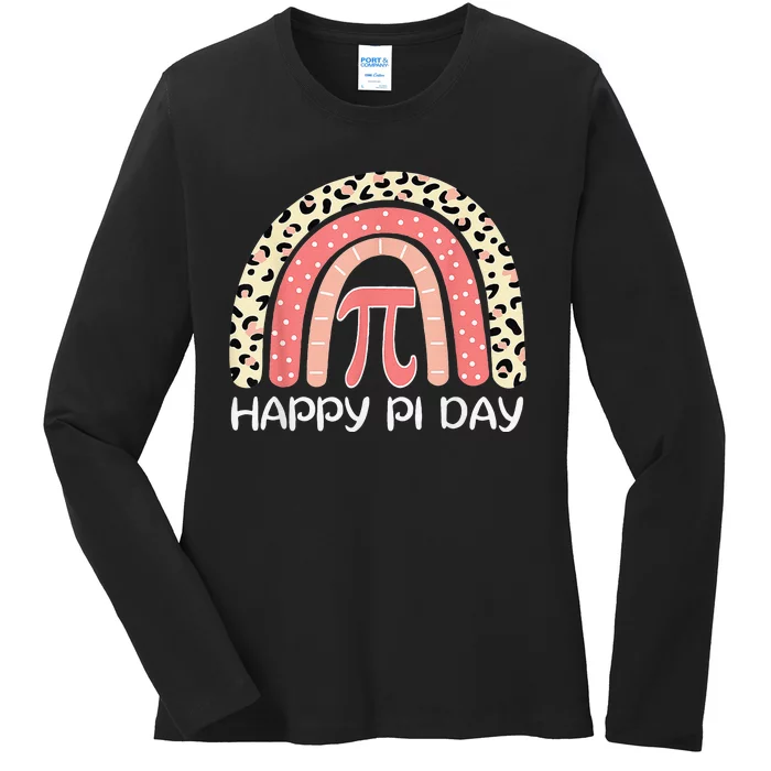 Rainbow Cheetah Happy Pi Day Math 3 14 Symbol Teacher Ladies Long Sleeve Shirt