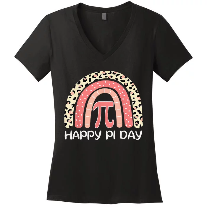 Rainbow Cheetah Happy Pi Day Math 3 14 Symbol Teacher Women's V-Neck T-Shirt