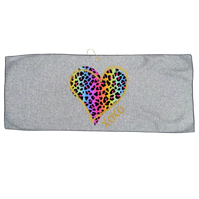 Rainbow Cheetah Heart Xoxo Large Microfiber Waffle Golf Towel