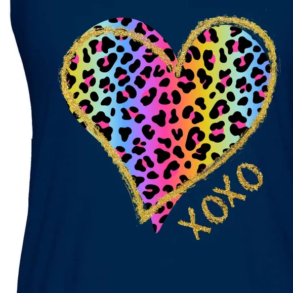 Rainbow Cheetah Heart Xoxo Ladies Essential Flowy Tank