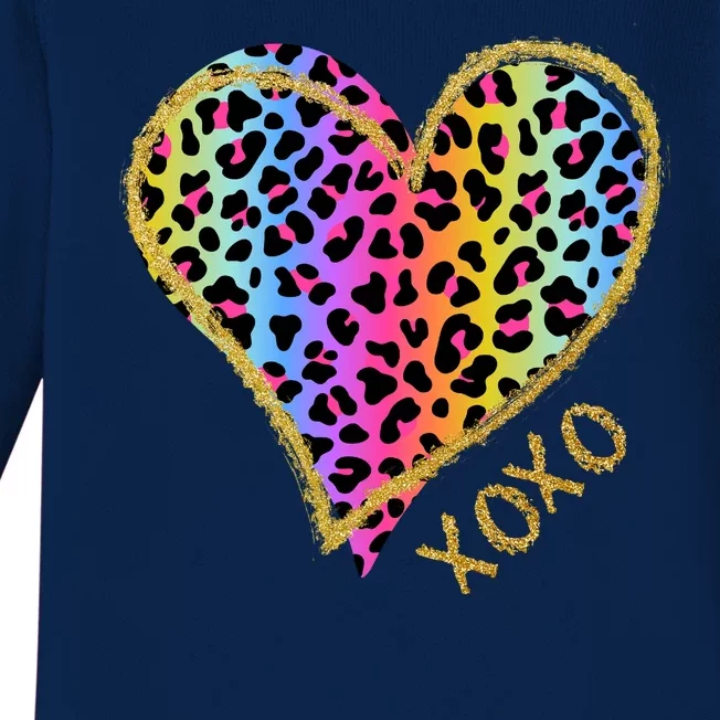 Rainbow Cheetah Heart Xoxo Baby Long Sleeve Bodysuit