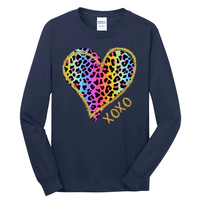 Rainbow Cheetah Heart Xoxo Tall Long Sleeve T-Shirt