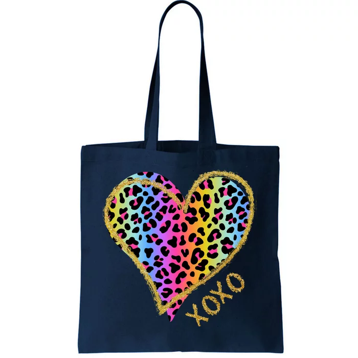 Rainbow Cheetah Heart Xoxo Tote Bag