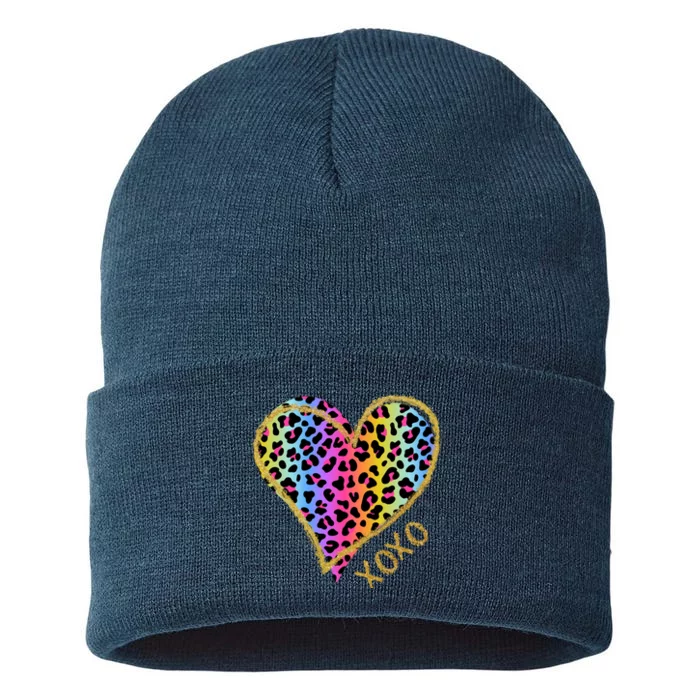 Rainbow Cheetah Heart Xoxo Sustainable Knit Beanie