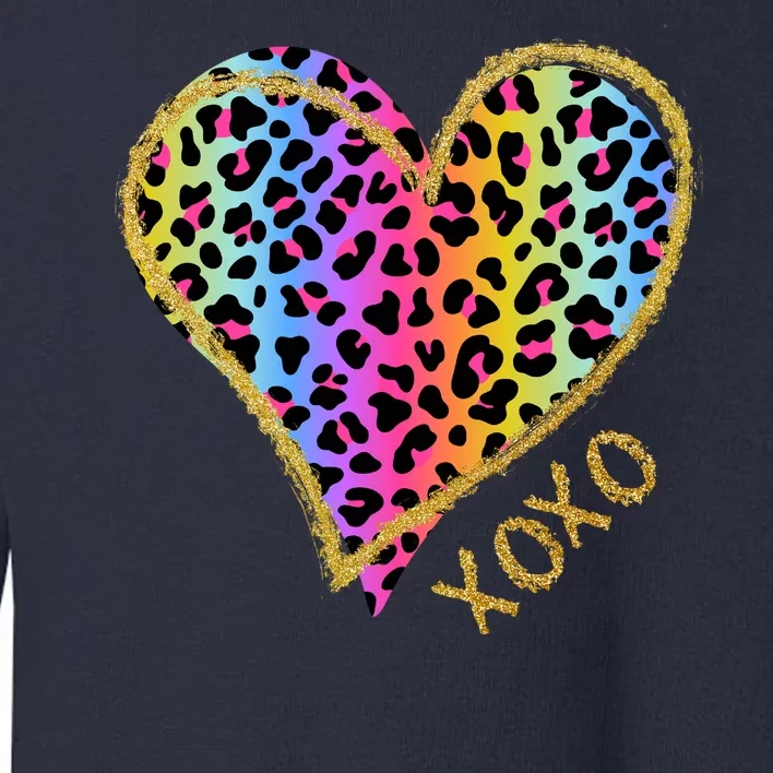 Rainbow Cheetah Heart Xoxo Toddler Sweatshirt