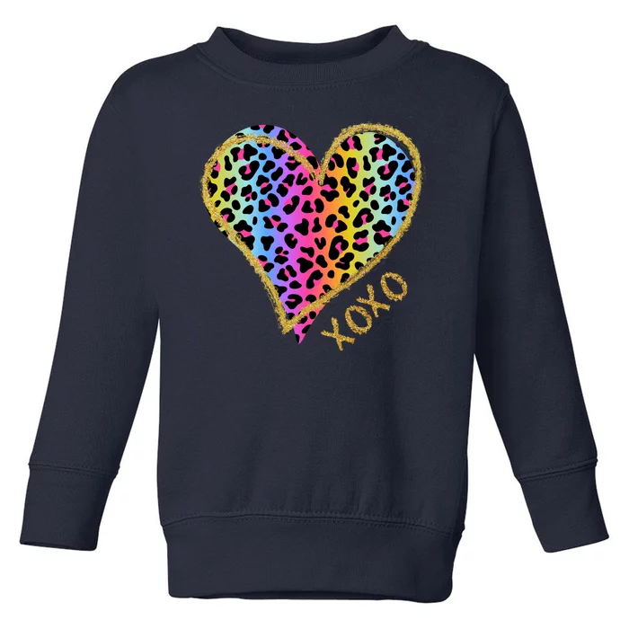 Rainbow Cheetah Heart Xoxo Toddler Sweatshirt