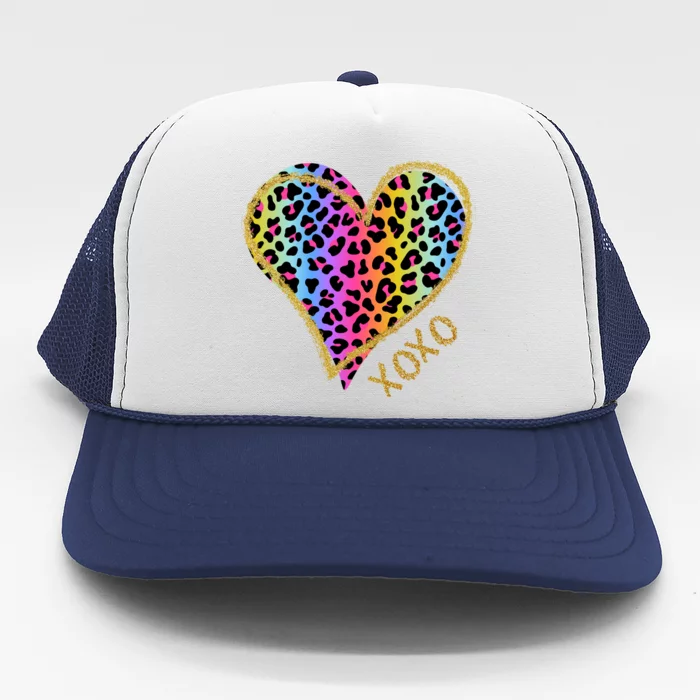 Rainbow Cheetah Heart Xoxo Trucker Hat