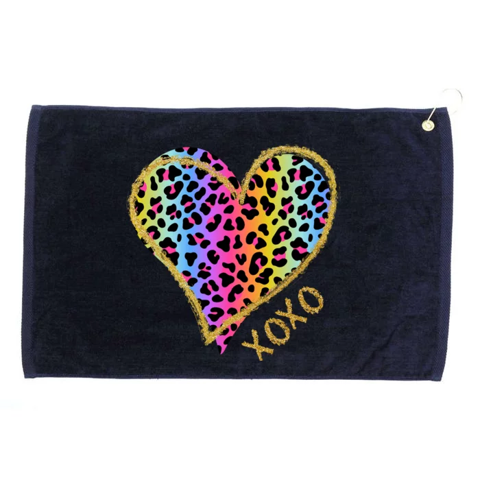 Rainbow Cheetah Heart Xoxo Grommeted Golf Towel