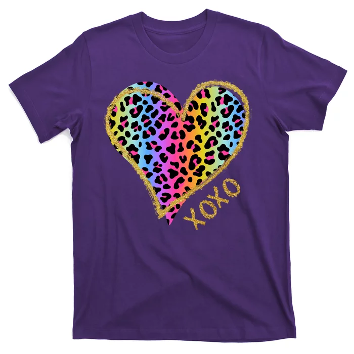 Rainbow Cheetah Heart Xoxo T-Shirt