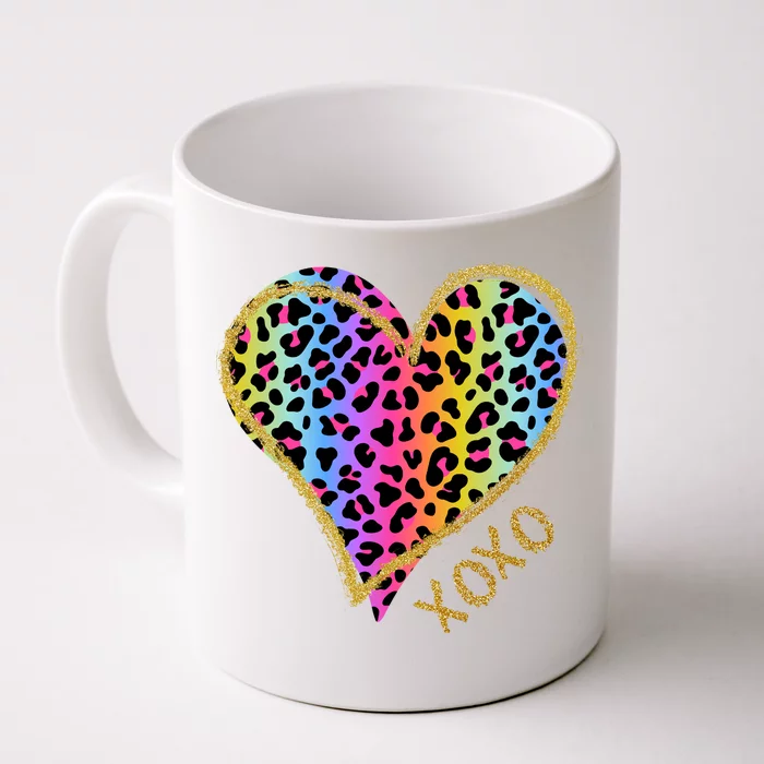 Rainbow Cheetah Heart Xoxo Front & Back Coffee Mug