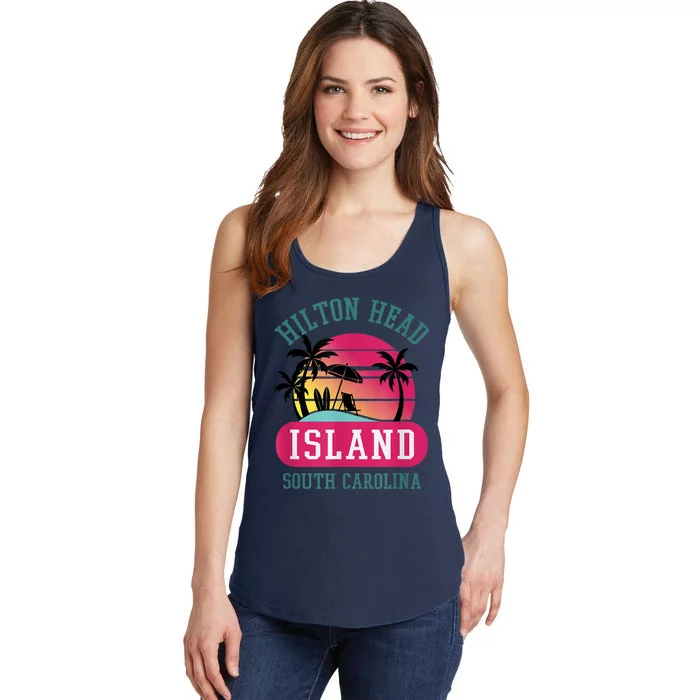 Retro Cool Hilton Head Island SC Beach Souvenir Novelty Art Ladies Essential Tank